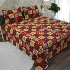 Rich Brown Floral Motifs & Geometric Shapes 3 Piece Bedsheet Set