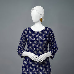 Dark Blue Floral Unstitched Kurti Fabric