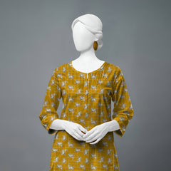 Yellow Floral Pattern Unstitched Kurti Fabric