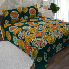 Deep Teal Circular Medallions Design 3 Piece Bedsheet Set