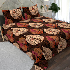 Dark Brown Leaf Design 3 Piece Bedsheet Set