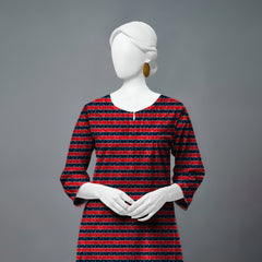 Dark Blue & Red Alternating Vertical Stripes Unstitched Kurti Fabric