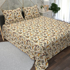 Light Cream Floral Design 3 Piece Bedsheet Set