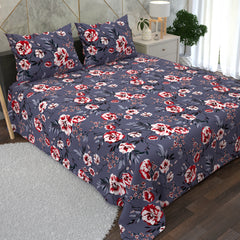 Denim Blue Floral Design 3 Piece Bedsheet Set