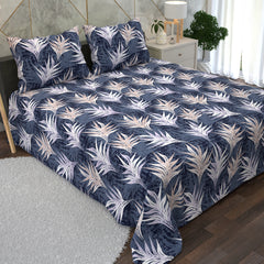 Dark Blue Leaf Design 3 Piece Bedsheet Set