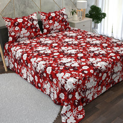 Vibrant Red Floral Design 3 Piece Bedsheet Set