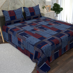 Navy Blue Geometric Design 3 Piece Bedsheet Set