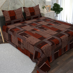 Dark Brown Geometric Design 3 Piece Bedsheet Set