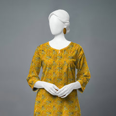 Yellow Stylized Floral Motifs Unstitched Kurti Fabric