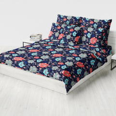 Deep Blue Floral Winter Comforter with Pink, Blue & Gray Accents