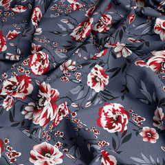 Denim Blue Floral Design 3 Piece Bedsheet Set