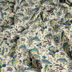 Light Cream 3 Piece Bedsheet Set with Blue, Yellow & Green Floral Design