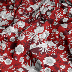 Vibrant Red Floral Design 3 Piece Bedsheet Set